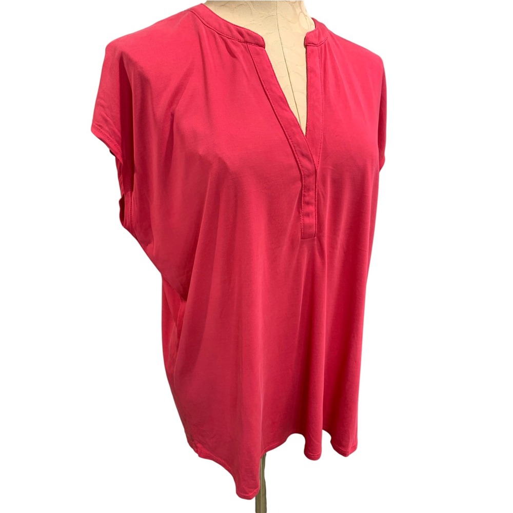 Size XL INC Womens Dark Pink Split Neck Tshirt Short Dolman Sleeve